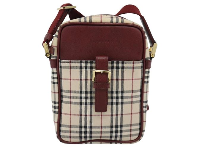 Borsa a Spalla BURBERRY Nova Check in Tela Beige Gold Auth 190290A D'oro - vista 13