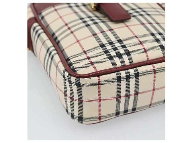 Borsa a Spalla BURBERRY Nova Check in Tela Beige Gold Auth 190290A D'oro - vista 14