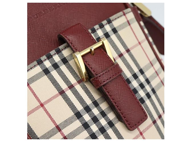 Borsa a Spalla BURBERRY Nova Check in Tela Beige Gold Auth 190290A D'oro - vista 18