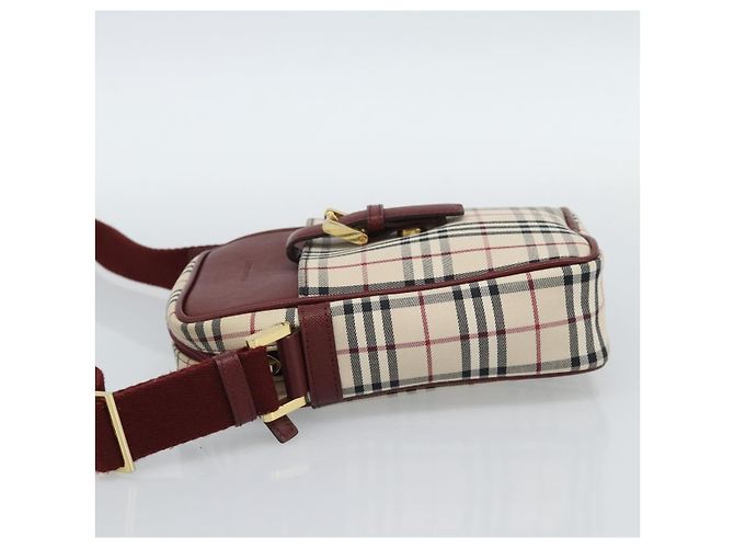 Borsa a Spalla BURBERRY Nova Check in Tela Beige Gold Auth 190290A D'oro - vista 3