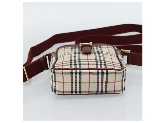 Borsa a Spalla BURBERRY Nova Check in Tela Beige Gold Auth 190290A D'oro - vista 5