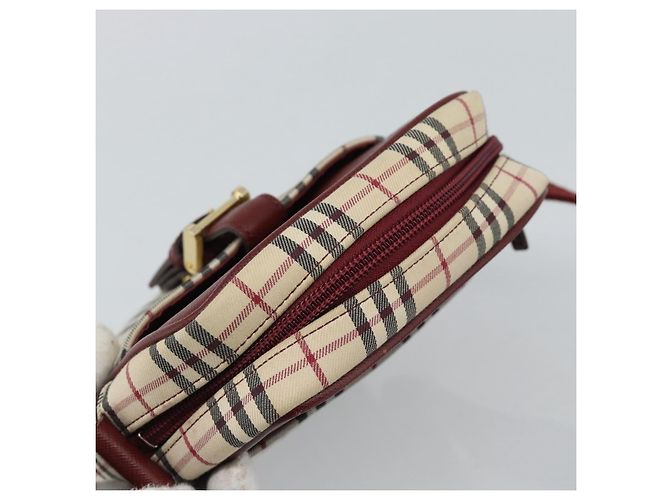 Borsa a Spalla BURBERRY Nova Check in Tela Beige Gold Auth 190290A D'oro - vista 6