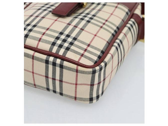 Borsa a Spalla BURBERRY Nova Check in Tela Beige Gold Auth 190290A D'oro - vista 9