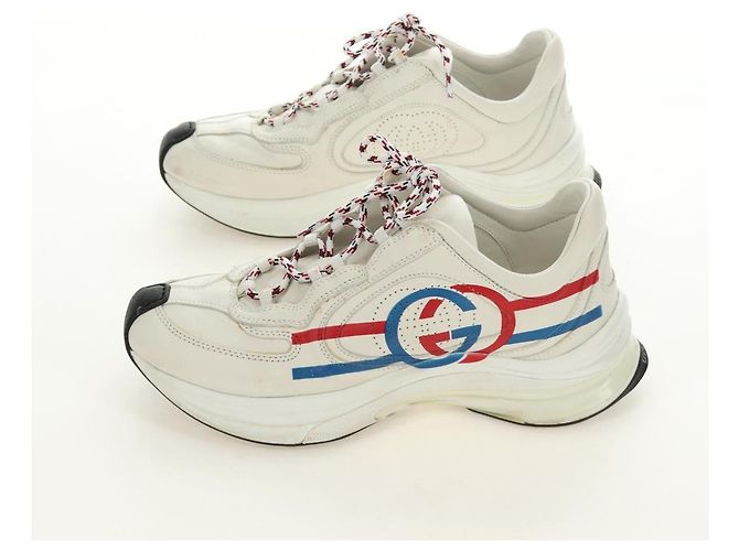 GUCCI Run Sneaker aus Leder Weiß Auth 190306M - Ansicht 4