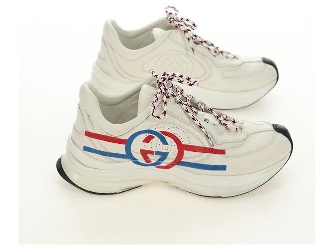 GUCCI Run Sneaker aus Leder Weiß Auth 190306M - Ansicht 5