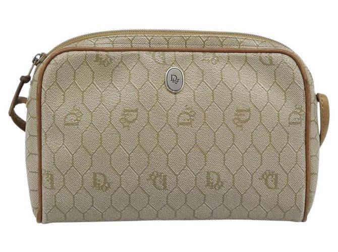 Borsa a tracolla Christian Dior Honeycomb Canvas PVC Beige Oro Auth ep14966 D'oro - vista 13