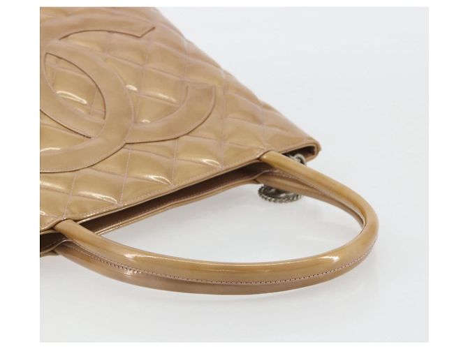CHANEL Matelasse Reprint Tote Bag Lackleder Beige CC Auth 189771M - Ansicht 7
