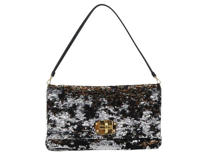 Borsa a Spalla Miu Miu Sequins Nero Oro Auth ka5086M D'oro - vista 13