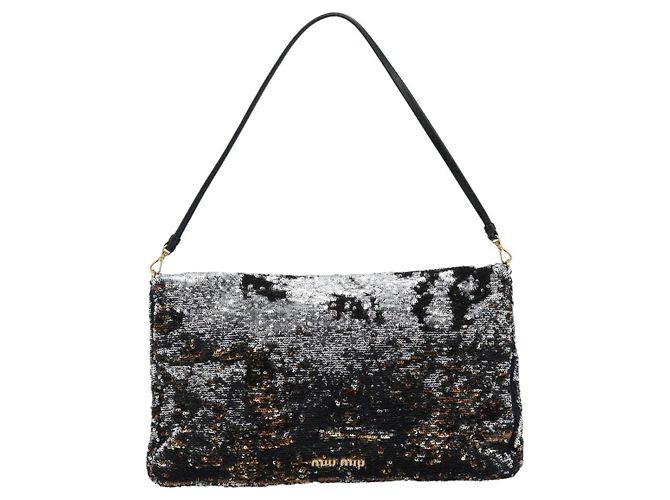 Borsa a Spalla Miu Miu Sequins Nero Oro Auth ka5086M D'oro - vista 2
