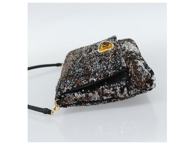 Borsa a Spalla Miu Miu Sequins Nero Oro Auth ka5086M D'oro - vista 3
