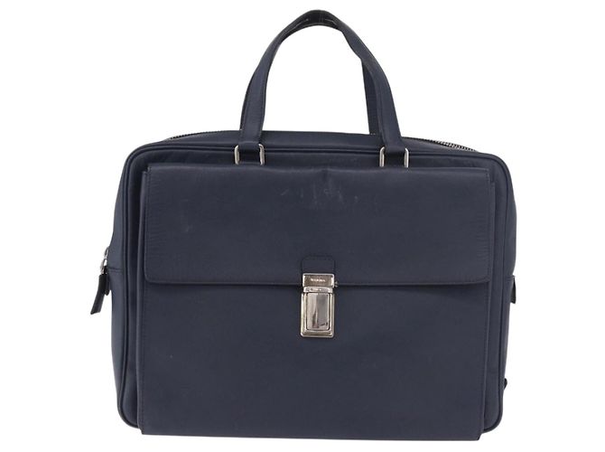 Borsa Business PRADA in pelle Saffiano Blu Argento Auth bs35878 - vista 13
