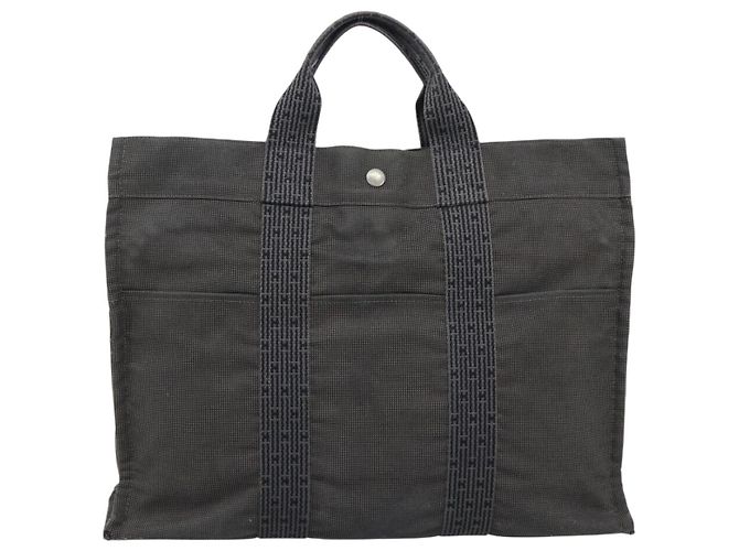 Hermès HERMES Her Line MM Handtasche Canvas Grau Silber Authentisch 189686 Braun - Ansicht 13