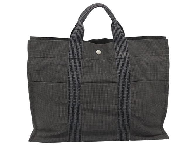 Hermès HERMES Her Line MM Handtasche Canvas Grau Silber Authentisch 189686 Braun - Ansicht 2