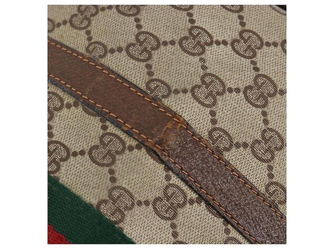 Bolsa de mão GUCCI GG Supreme Web Sherry Line PVC Bege Ouro Auth 187823 Dourado - vista 10