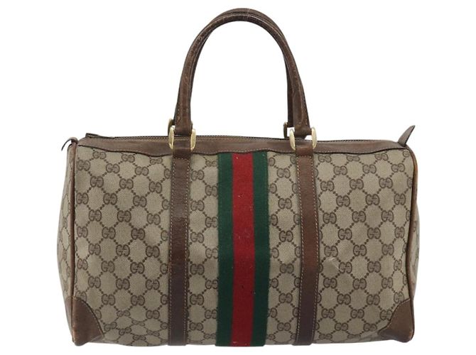 Bolsa de mão GUCCI GG Supreme Web Sherry Line PVC Bege Ouro Auth 187823 Dourado - vista 13