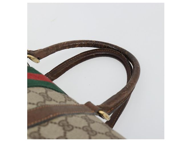 Bolsa de mão GUCCI GG Supreme Web Sherry Line PVC Bege Ouro Auth 187823 Dourado - vista 14