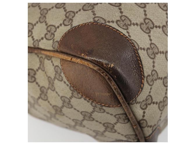Bolsa de mão GUCCI GG Supreme Web Sherry Line PVC Bege Ouro Auth 187823 Dourado - vista 17