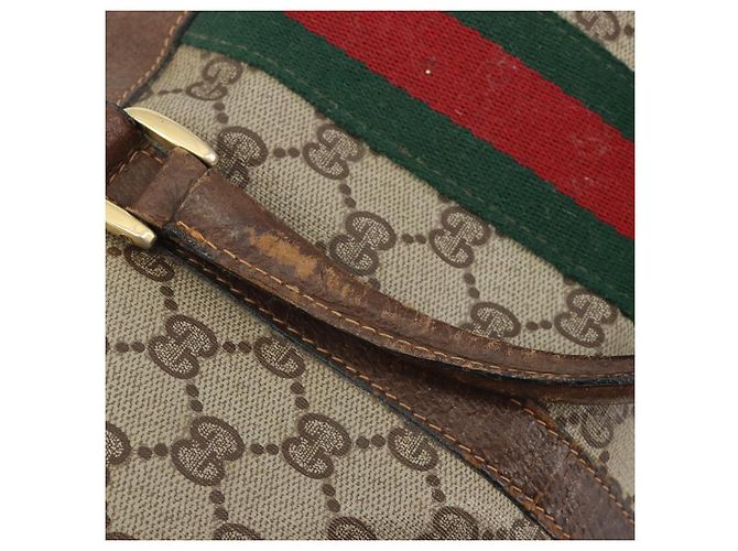 Bolsa de mão GUCCI GG Supreme Web Sherry Line PVC Bege Ouro Auth 187823 Dourado - vista 19