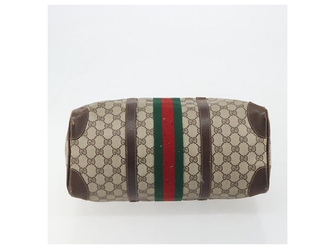 Bolsa de mão GUCCI GG Supreme Web Sherry Line PVC Bege Ouro Auth 187823 Dourado - vista 5