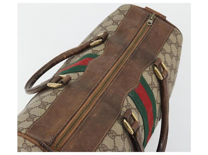 Bolsa de mão GUCCI GG Supreme Web Sherry Line PVC Bege Ouro Auth 187823 Dourado - vista 6