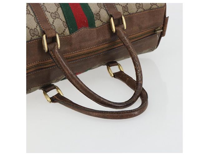 Bolsa de mão GUCCI GG Supreme Web Sherry Line PVC Bege Ouro Auth 187823 Dourado - vista 7
