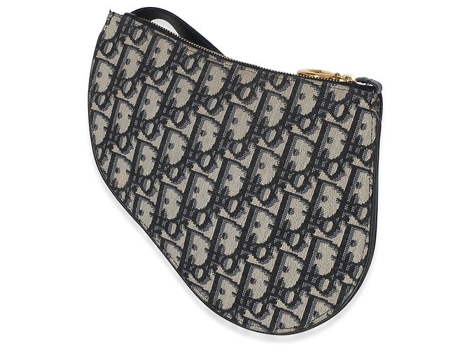 Pochette Triple Saddle in tela Oblique blu navy Christian Dior - vista 2