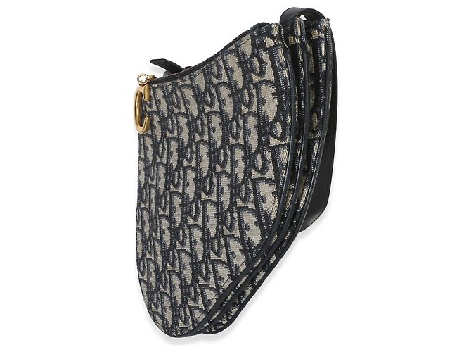 Pochette Triple Saddle in tela Oblique blu navy Christian Dior - vista 3
