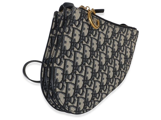 Pochette Triple Saddle in tela Oblique blu navy Christian Dior - vista 4