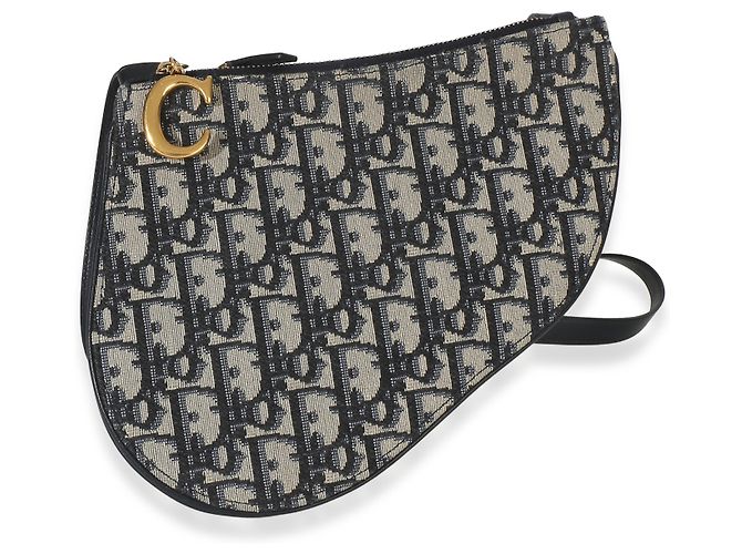 Pochette Triple Saddle in tela Oblique blu navy Christian Dior - vista 8