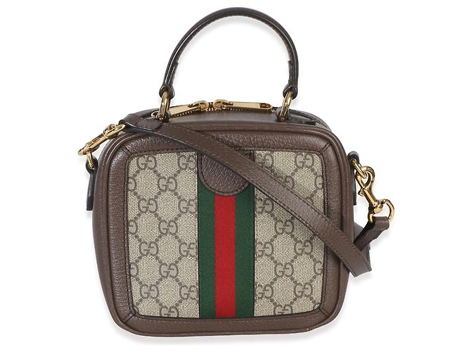 Borsa a mano mini Ophidia in tela GG Supreme Ebony e beige con tracolla Web Gucci Marrone - vista 2