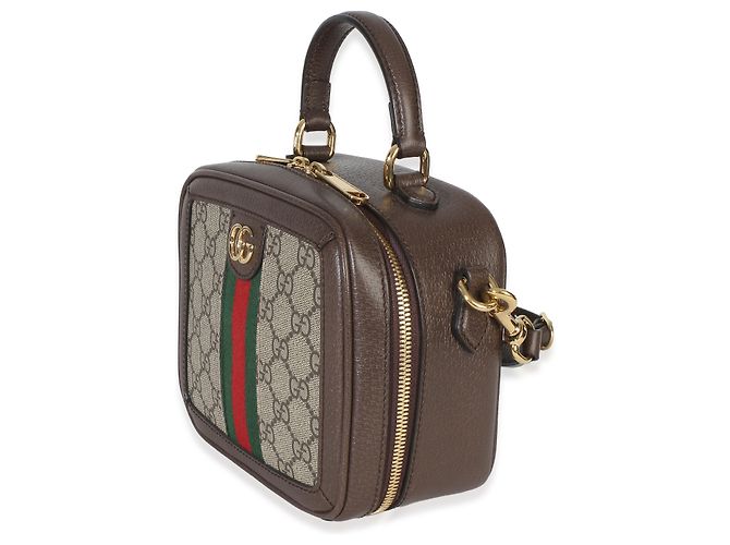Borsa a mano mini Ophidia in tela GG Supreme Ebony e beige con tracolla Web Gucci Marrone - vista 3