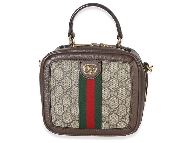 Borsa a mano mini Ophidia in tela GG Supreme Ebony e beige con tracolla Web Gucci Marrone - vista 8