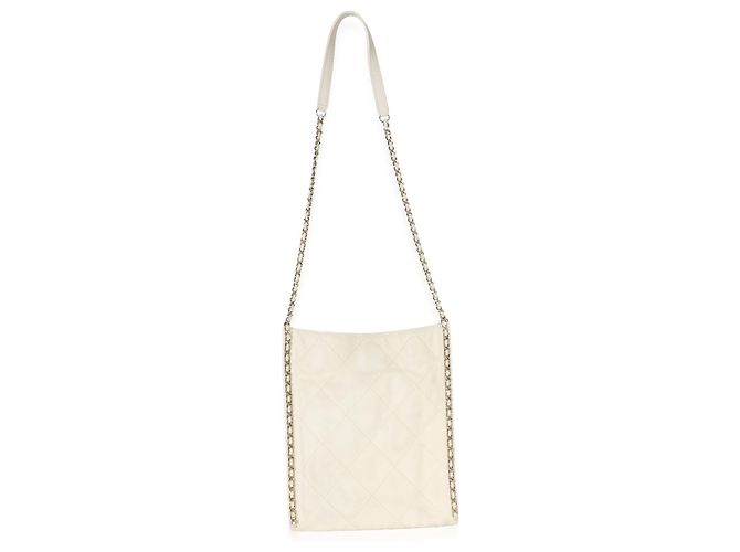Tote plana Chanel White Quilted Calfskin Small Chain Beige - vista 2