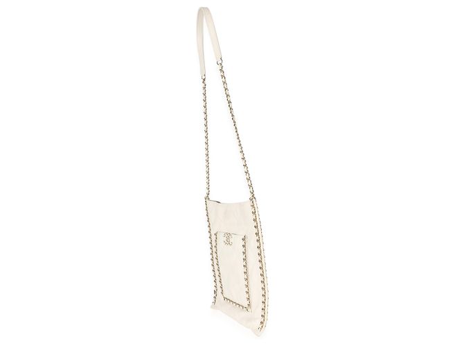 Tote plana Chanel White Quilted Calfskin Small Chain Beige - vista 3