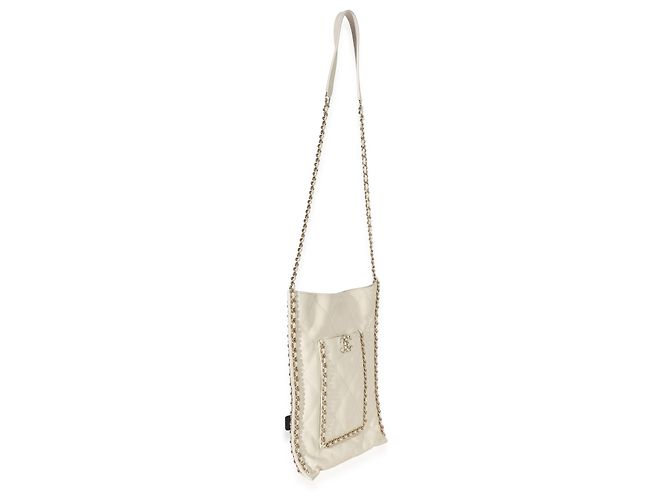 Tote plana Chanel White Quilted Calfskin Small Chain Beige - vista 4