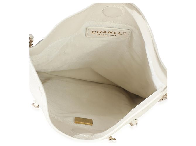 Tote plana Chanel White Quilted Calfskin Small Chain Beige - vista 5