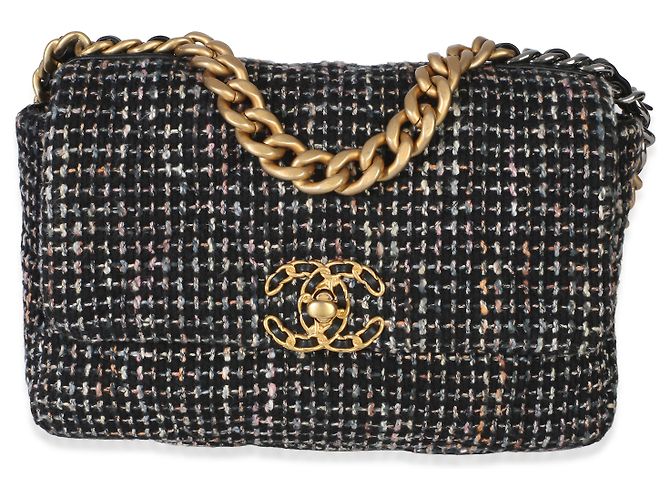Bolso Chanel 19 Flap Chanel Quilted de Tweed Negro Multicolor Tamaño Medium - vista 8