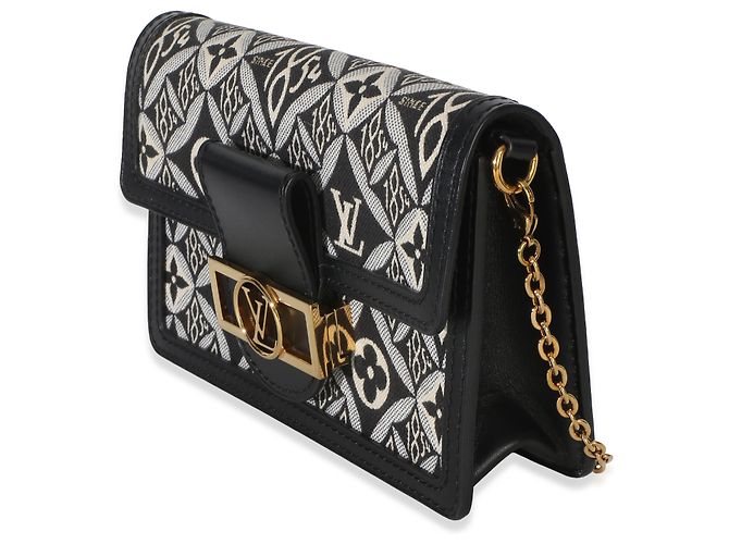 Louis Vuitton Dauphine Chain Wallet aus schwarzem und blauem Jacquard Since 1854 - Ansicht 3
