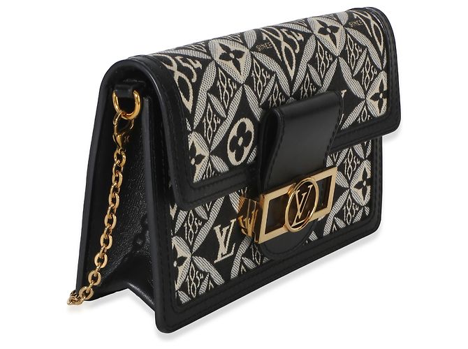 Louis Vuitton Dauphine Chain Wallet aus schwarzem und blauem Jacquard Since 1854 - Ansicht 4