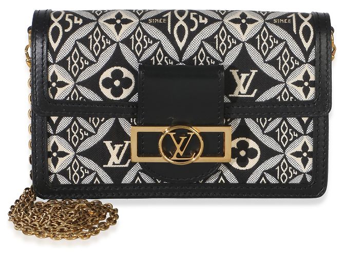 Louis Vuitton Dauphine Chain Wallet aus schwarzem und blauem Jacquard Since 1854 - Ansicht 8