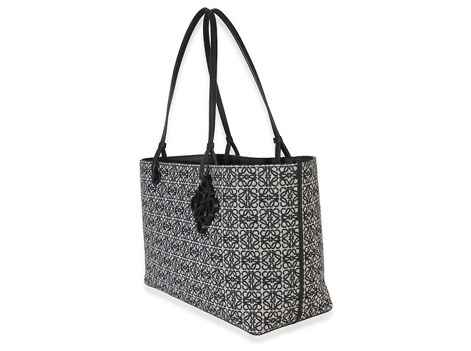 Tote Jacquard Anagram East West Navy Black Loewe Blu Beige - vista 3