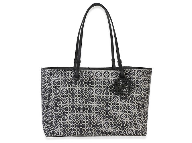 Tote Jacquard Anagram East West Navy Black Loewe Blu Beige - vista 8