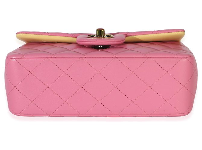Timeless Borsa Chanel Pink Quilted Lambskin Rainbow Mini Rectangular Flap Bag Rosa - vista 2