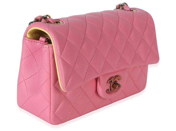 Timeless Borsa Chanel Pink Quilted Lambskin Rainbow Mini Rectangular Flap Bag Rosa - vista 3