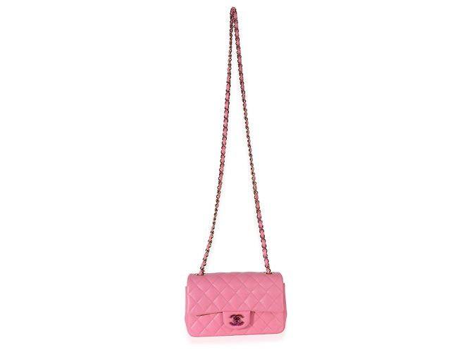 Timeless Borsa Chanel Pink Quilted Lambskin Rainbow Mini Rectangular Flap Bag Rosa - vista 7
