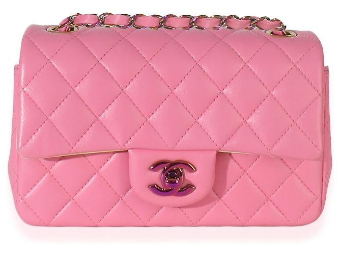 Timeless Borsa Chanel Pink Quilted Lambskin Rainbow Mini Rectangular Flap Bag Rosa - vista 8