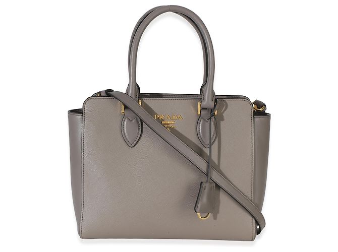 Prada Argilla Saffiano Soft Calfskin Small Top Handle Tote Marrone - vista 8