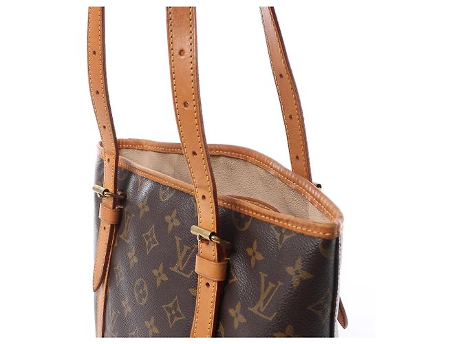 Bolsa de Ombro Louis Vuitton Bucket GM Monogram Canvas Marrom M42236 Bege - vista 3