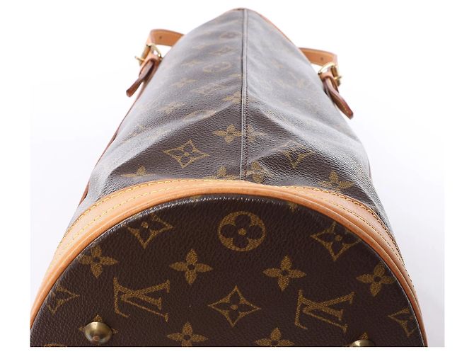 Bolsa de Ombro Louis Vuitton Bucket GM Monogram Canvas Marrom M42236 Bege - vista 8