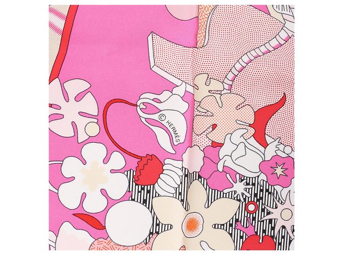 Foulard in seta Hermès Carré 90 "CA DECOIFFE" Rosa - vista 10